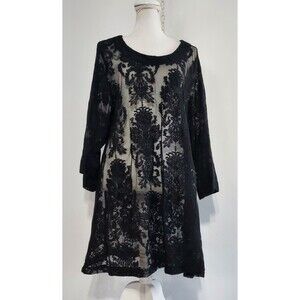 Moonlight Y&S Fashion Black Lace Floral Tunic Swimsuit Beach Cover Up Size L